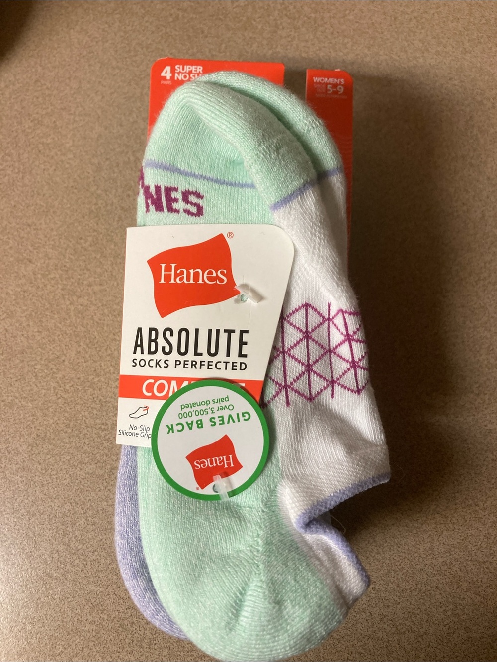 Hanes Absolute Women's super No-Show Socks - Mint, White & Purple